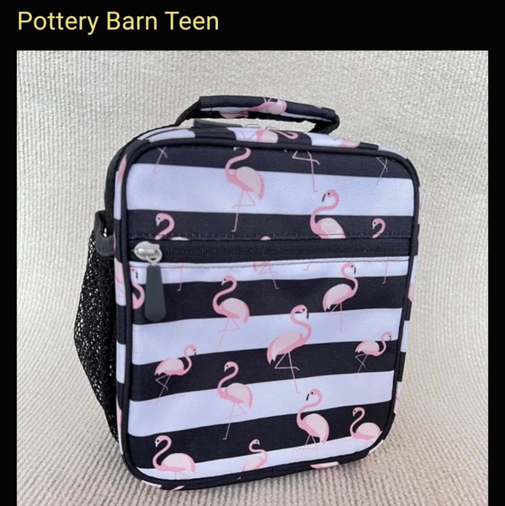 New Pottery Barn PBTEEN Gear-Up Black Stripes Flamingo lunchbox - Picture 4 of 6